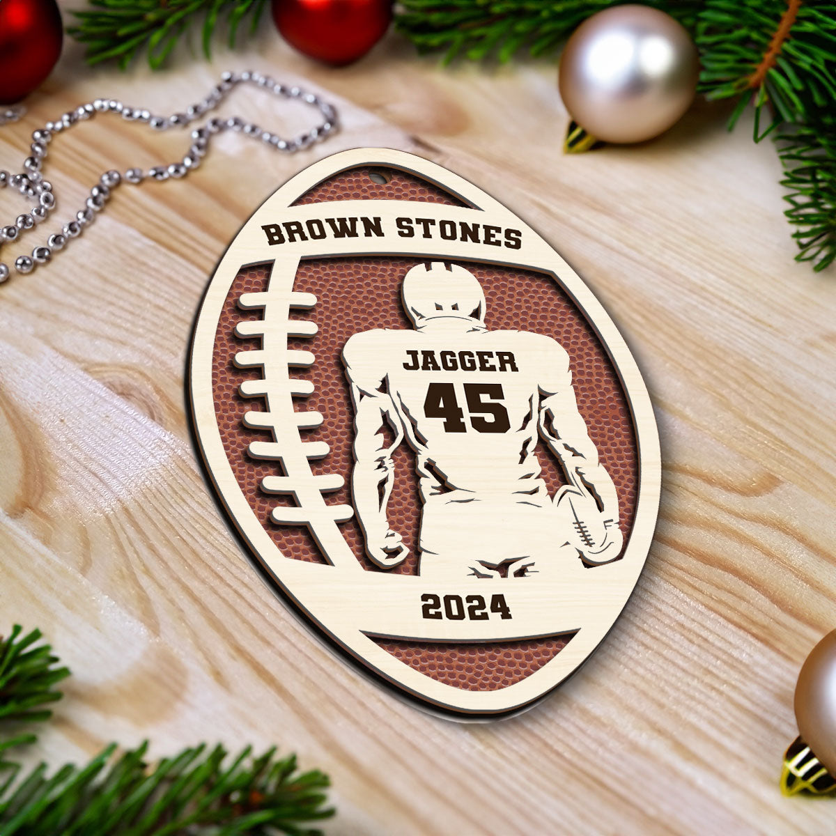 3D Football Player With Name Personalized 2-Layer Wooden Sport Ornament