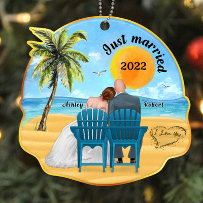 Tropical Honeymoon Couple Personalized Acrylic Ornament