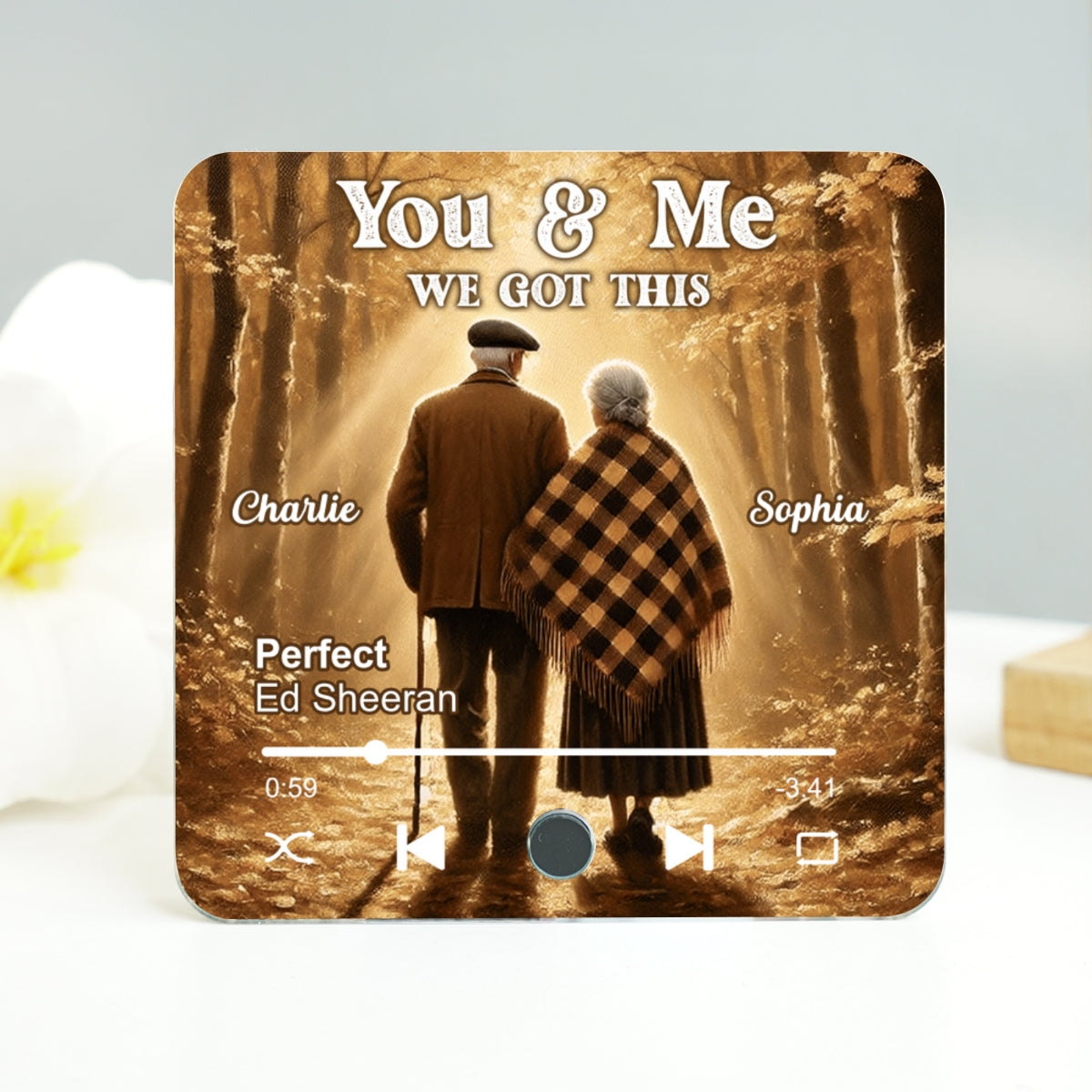 Old Couple Walking In The Forest Personalized Music Fridge Magnet, Heartfelt 2025  Gift For Couple, For Him, For Her, Boyfriend, Girlfriend, Husband, Wife