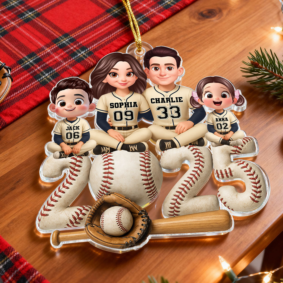 3D Effect Christmas Baseball Team Family - Personalized Acrylic Ornament