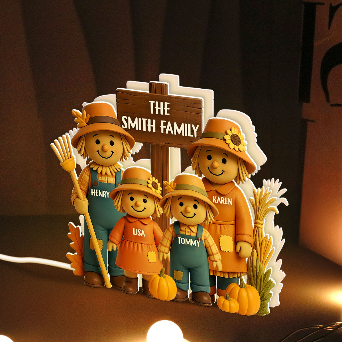 Fall Season Scarecrow Family 3D Effect Personalized Light Box