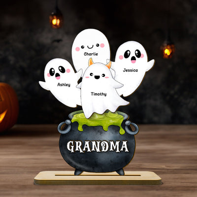 Grandma Potion Pot Boo Grandkids Personalized Standing Wooden Plaque, Halloween Decor