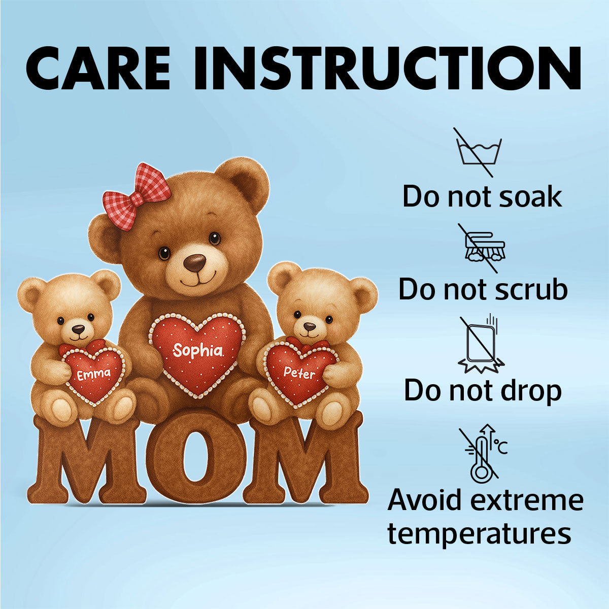 3D Effect Mama Bear Personalized Custom Shape Acrylic Block Plaque, Gift For Mom