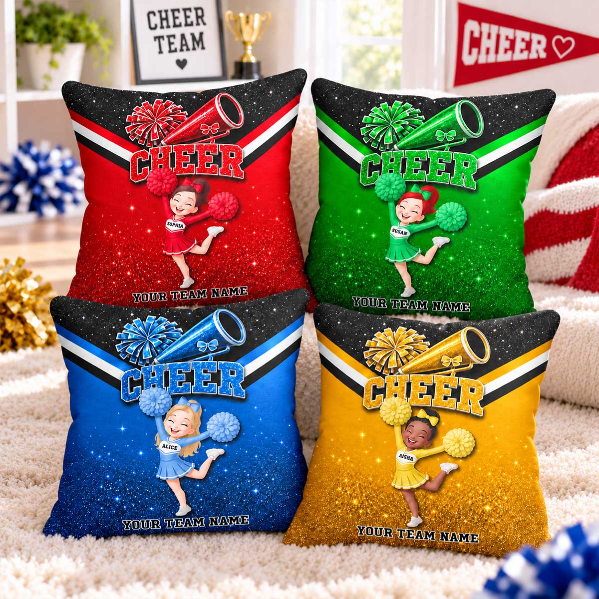 Proud Cheerleader Custom Name And Team Name - Personalized Pillow - Christmas Gift For Cheerleaders, Daughter, Granddaughter