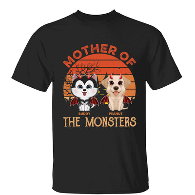 Orange Retro Mother Father Of Monster Halloween Watercolor Cute Dogs Personalized Shirt