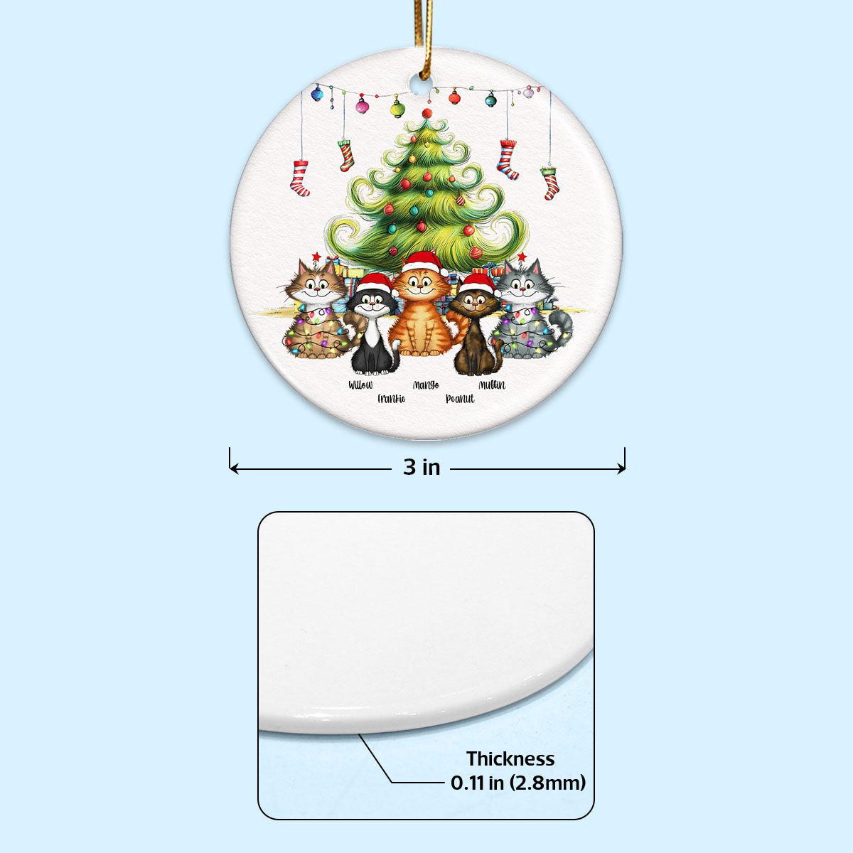 Quirky Christmas Tree Cats Whimsical Personalized Circle Ceramic Ornament