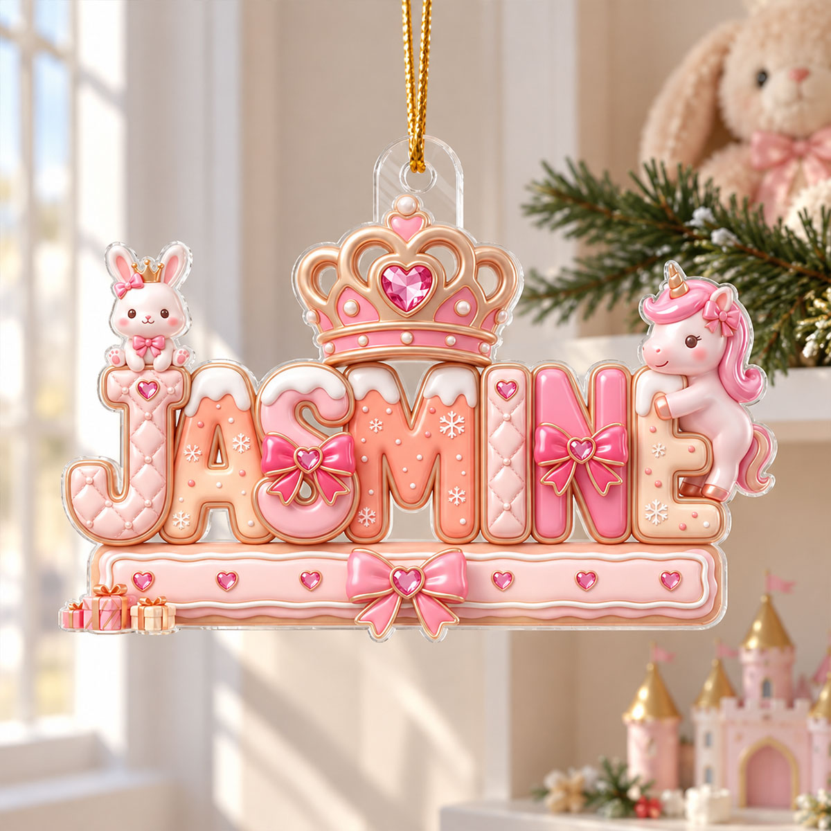 Custom Princess Unicorn Name - Personalized Acrylic Ornament - Christmas Gift for Daughter, Granddaughter, Niece