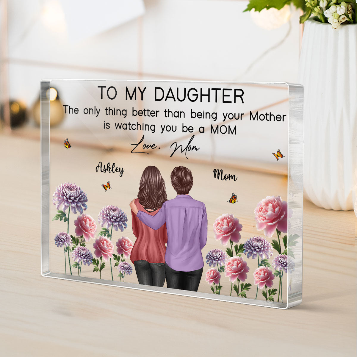 To My Daughter From Mom Happy Mother's Day Birth Flower - Personalized Acrylic Block Plaque - Heartfelt Gift For Daughter