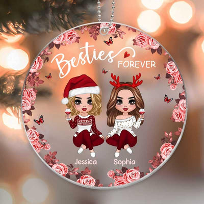 Besties Forever Floral Wreath Personalized Christmas Acrylic Ornament