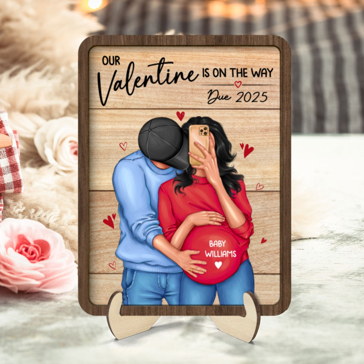 Personalized Hugging Pregnant Couple, Expecting Parents, Pregnancy Couple Personalized Wooden Plaque,  Gift, Pregnancy Announcement