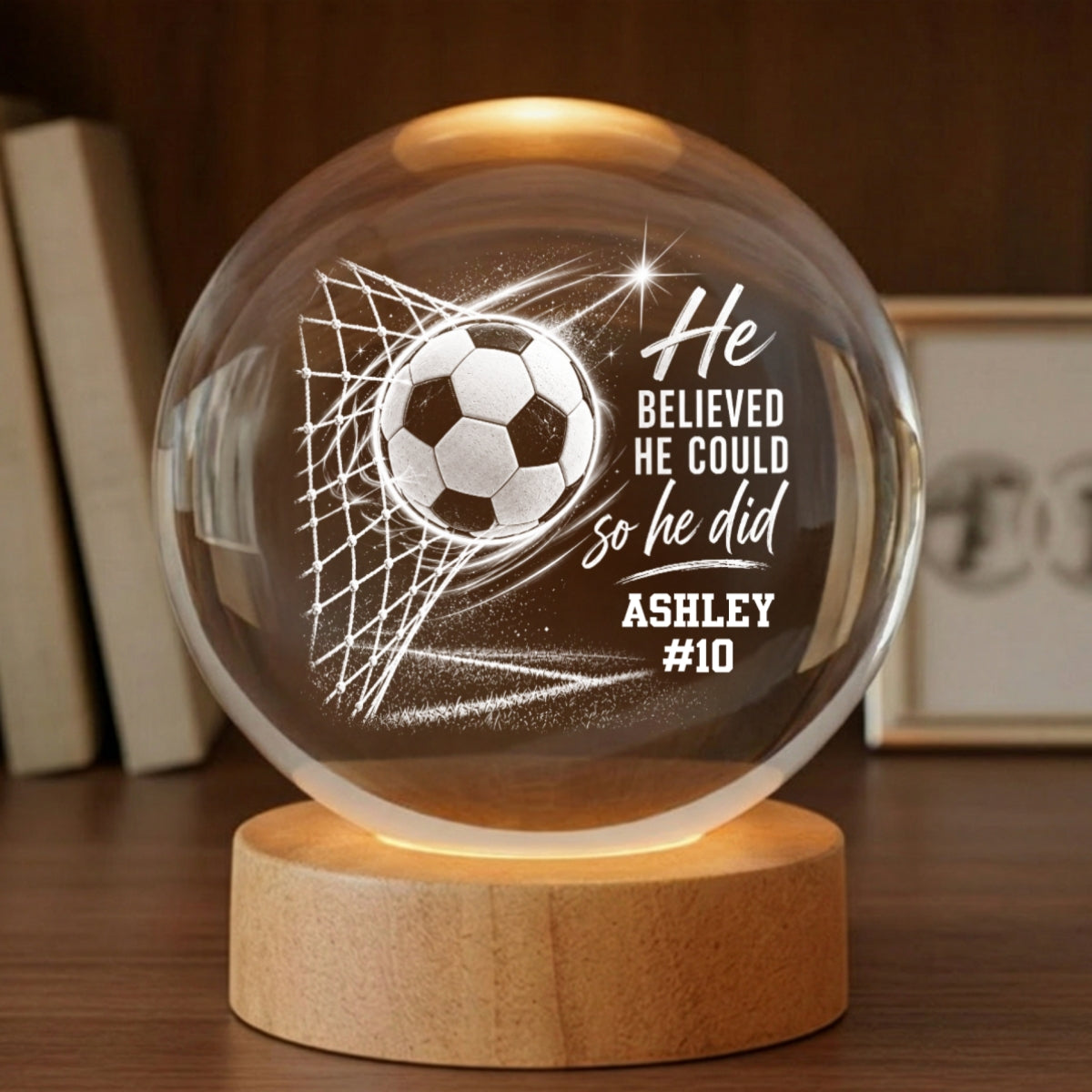 Proud Soccer Player Name And Number - Personalized Crystal Ball - Christmas Gift For Teenagers, Soccer Players, Soccer Lovers, Daughter, Granddaughter, Son, Grandson