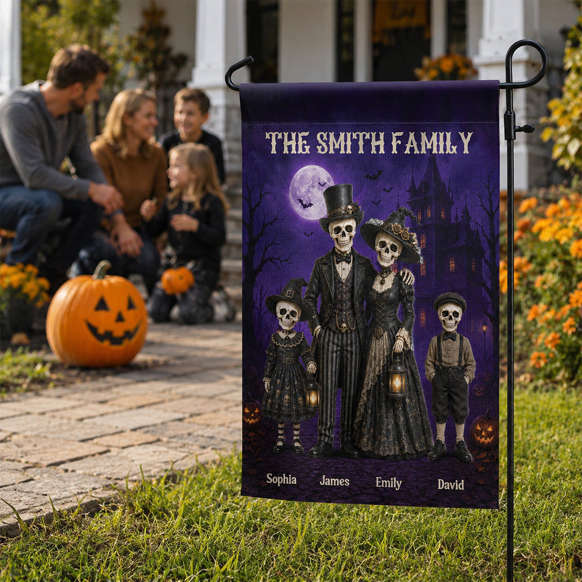 Gothic Skeleton Family - Personalized Garden Flag - Halloween Decoration