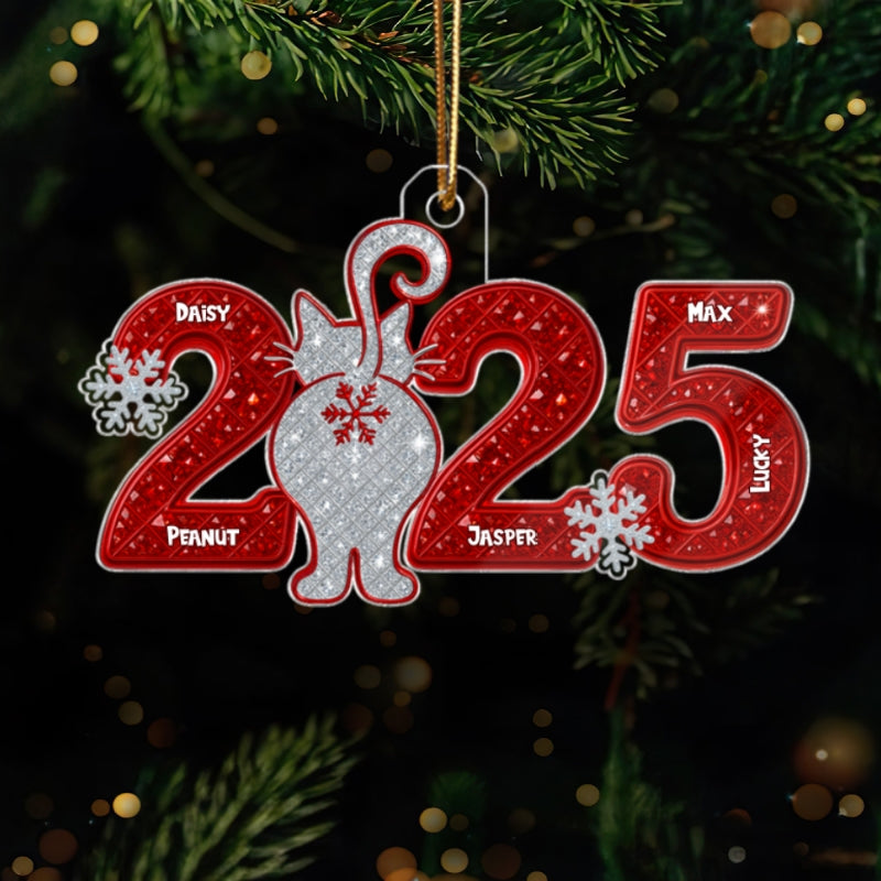 3D Shining Effect Christmas Cat Custom Names - Personalized Acrylic Ornament - Gift For Cat Lovers