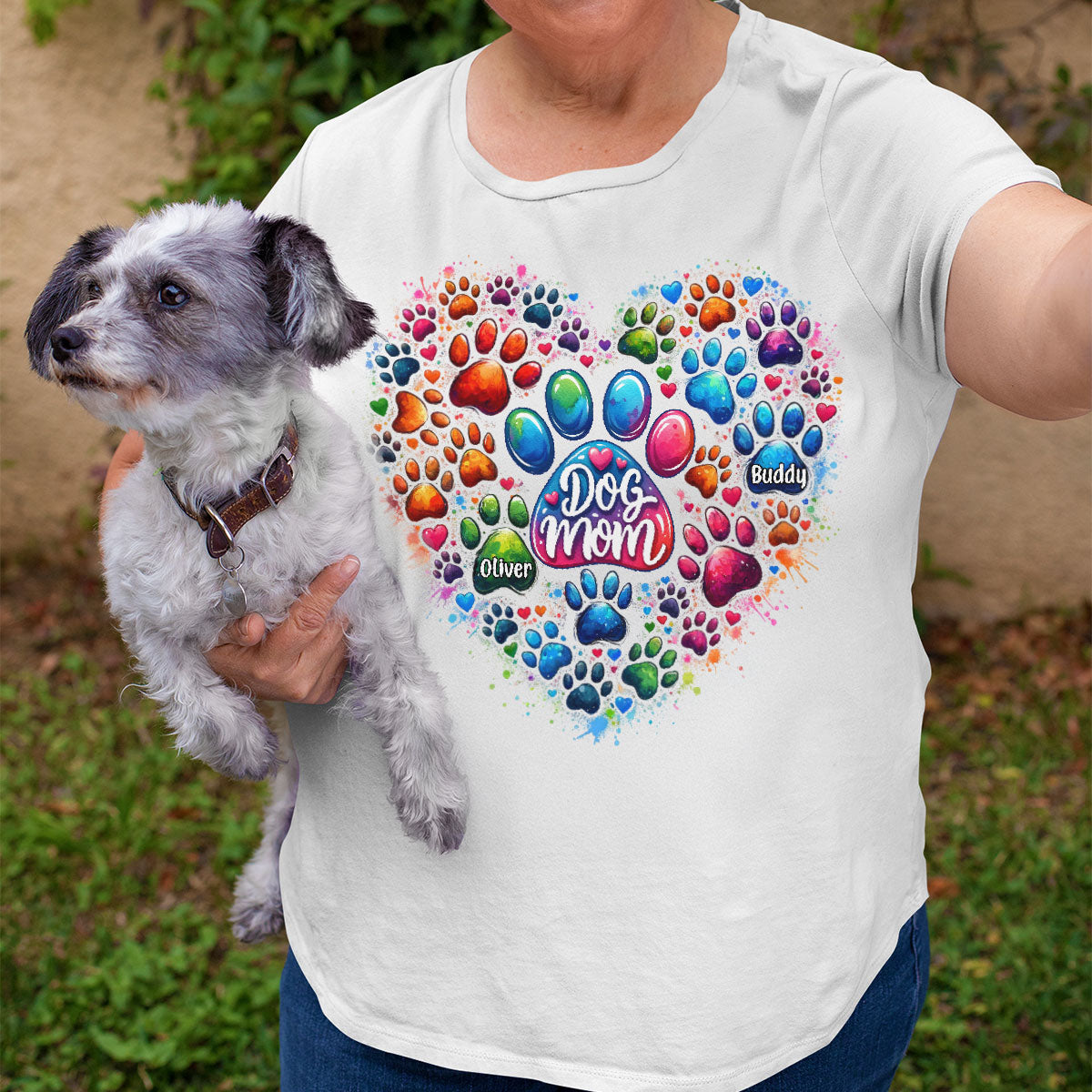 Colorful Heart Paw Personalized Shirt, Trendy Gift for Dog Moms