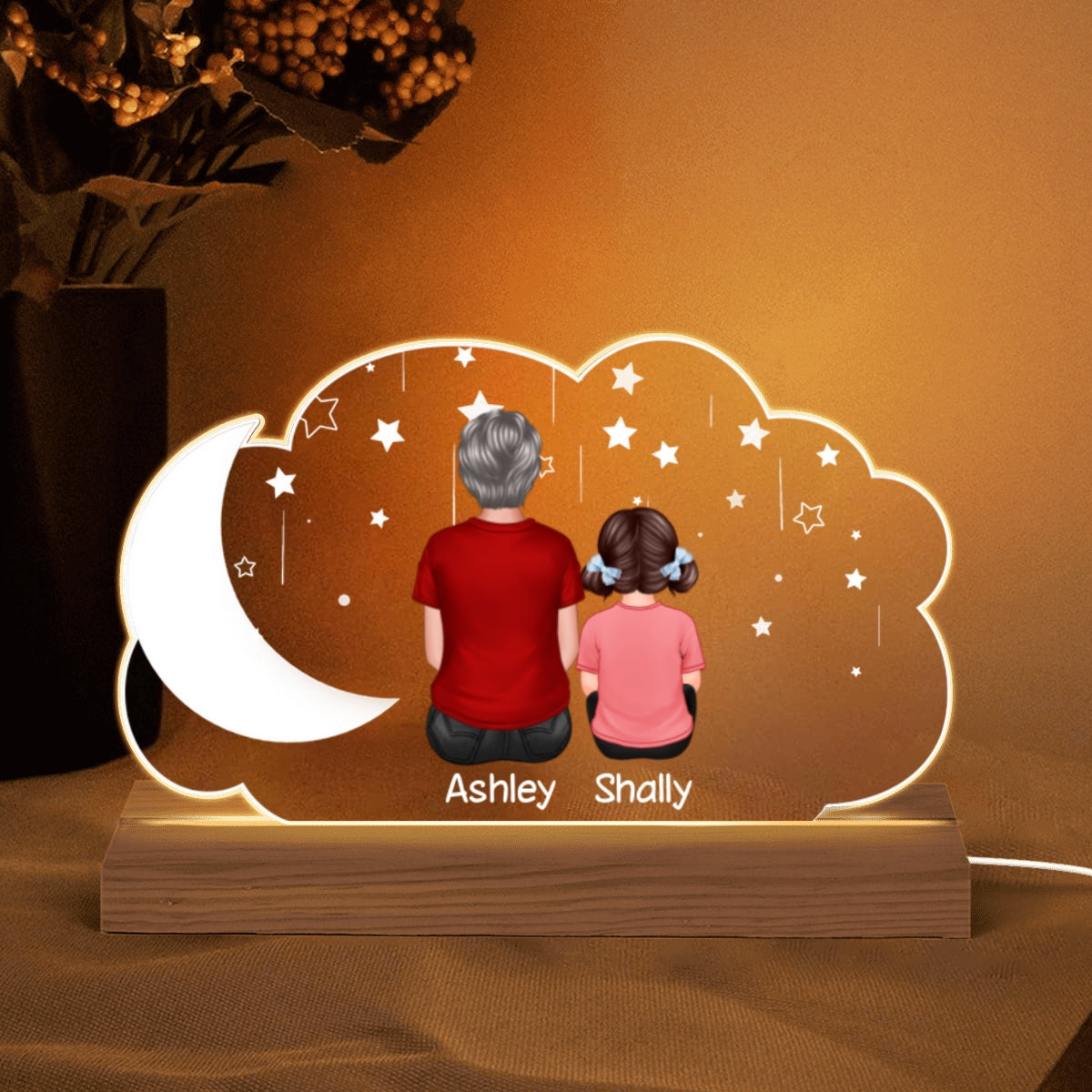 Grandma Grandkids Moon Cloud Personalized Custom Shape LED Night Light