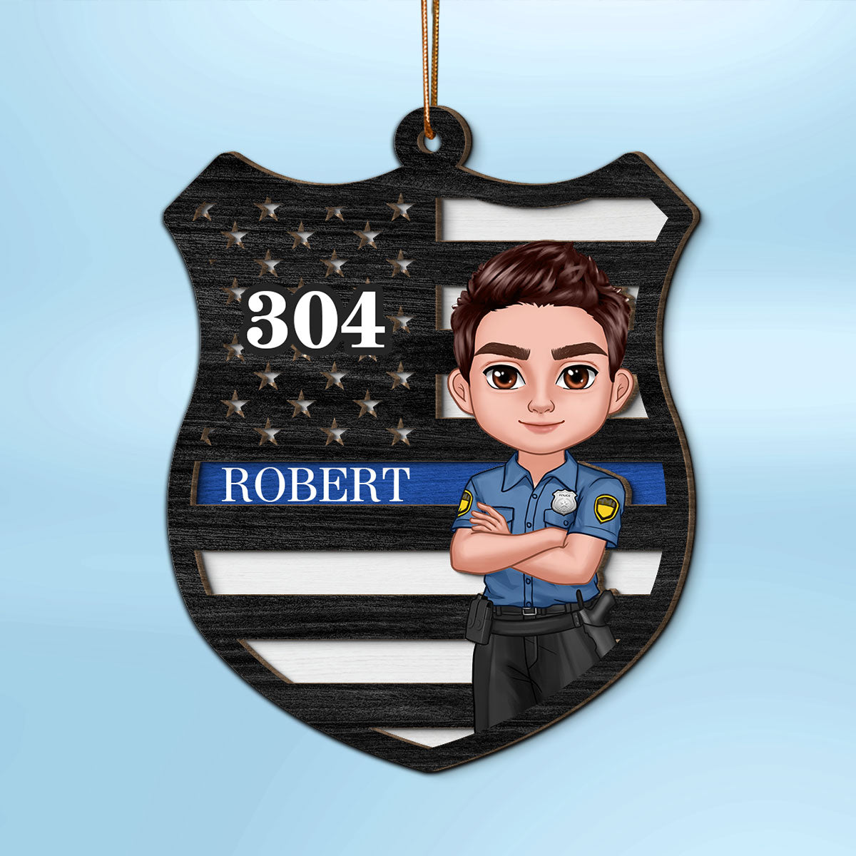 Police Thin Blue Line Badge Christmas Personalized 2-Layer Wooden Ornament, Office Decor, Appreciation Gift, Christmas Gift For Law Enforcement