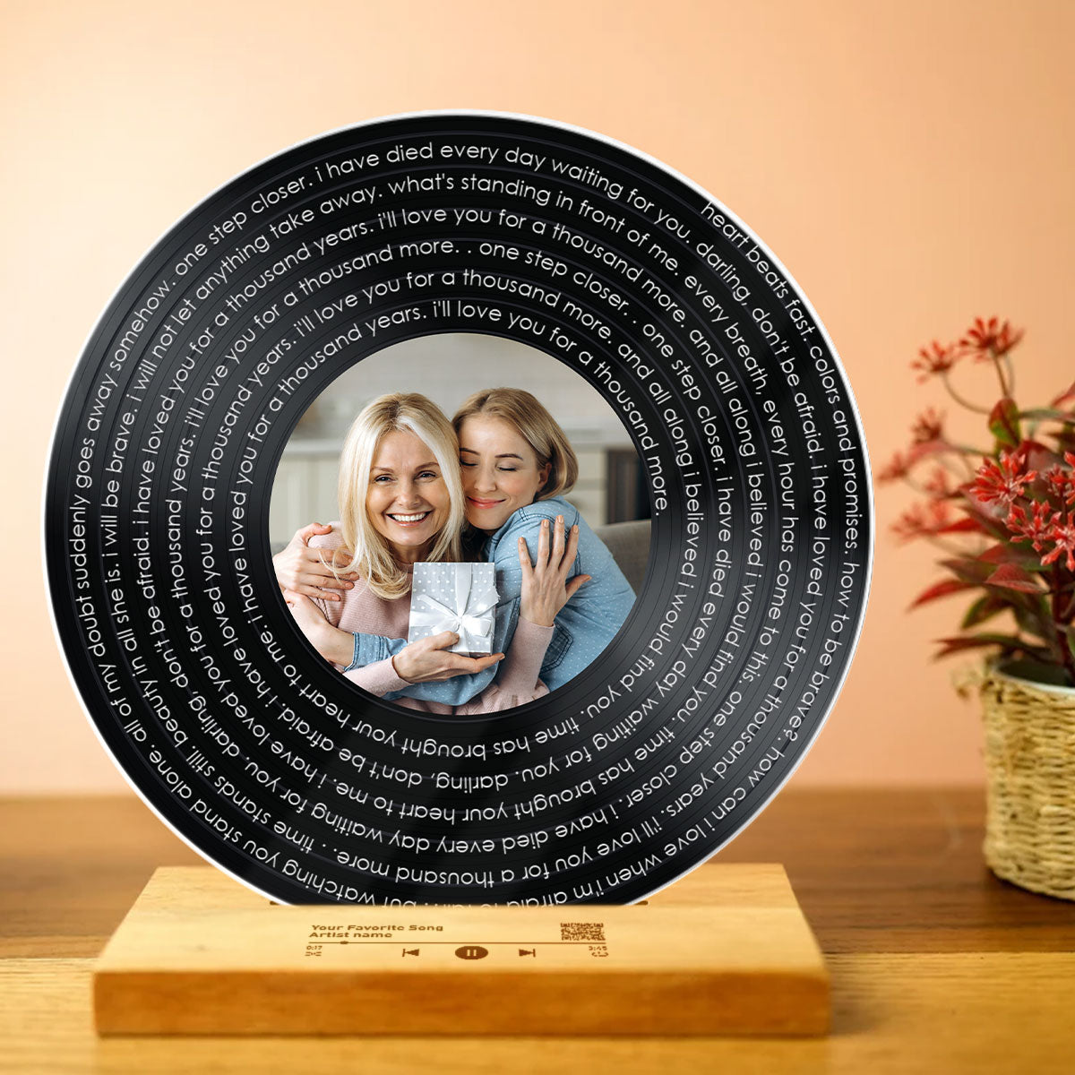 Mother & Daughter Spiral Song Lyrics Personalized Vinyl Record With Photo, Acrylic Song Plaque, Perfect 2025 Gift For Mom, Song Lyrics As Custom Messages