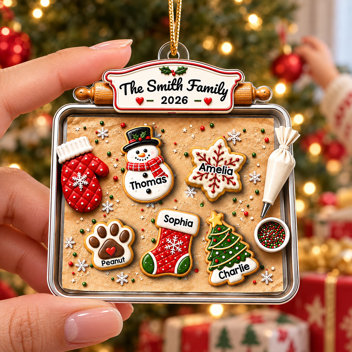 Family Gingerbread Cookie - Personalized Acrylic Ornament - Family Holiday Keepsake Gifts