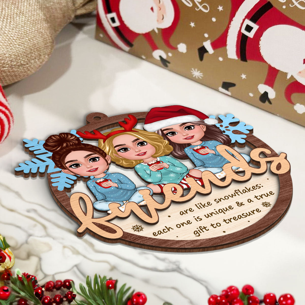 Best Friends Are Snowflake Personalized 2-Layer Wooden Ornament