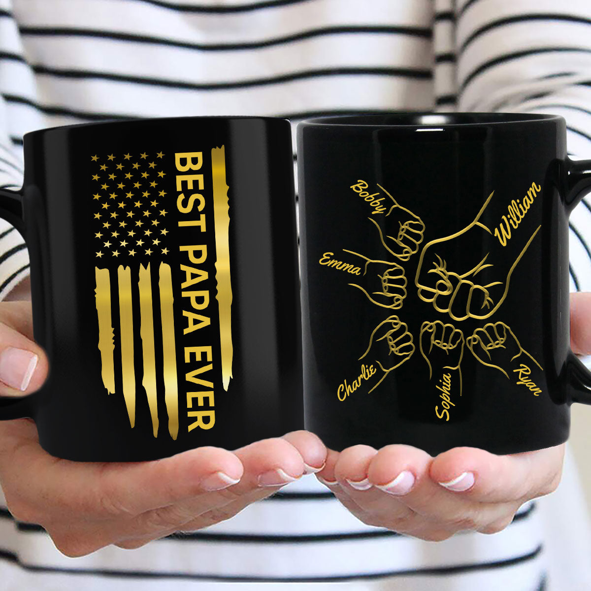 Best Dad Papa Ever Fist Bump Outline Nation Flag Father‘s Day Gift For Husband Father Figures Personalized Black Mug