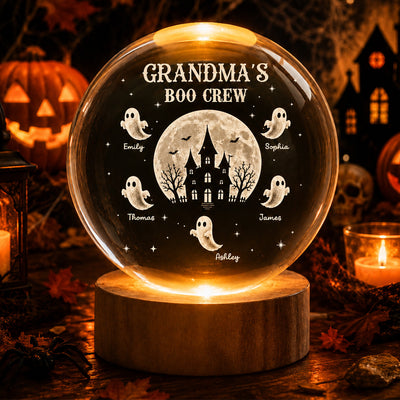 Grandma Boo Crew - Personalized Crystal Ball Night Light - Halloween Gift, Halloween Decoration