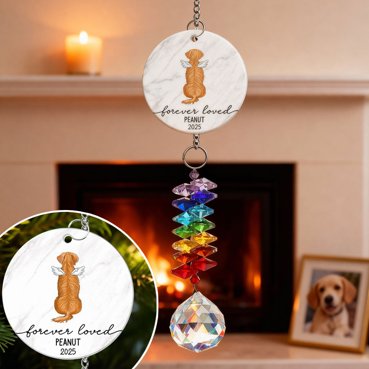 Dog Cat Memorial Forever Loved - Personalized Crystal Suncatcher With Charm - Memorial Remembrance Ornament Keepsake