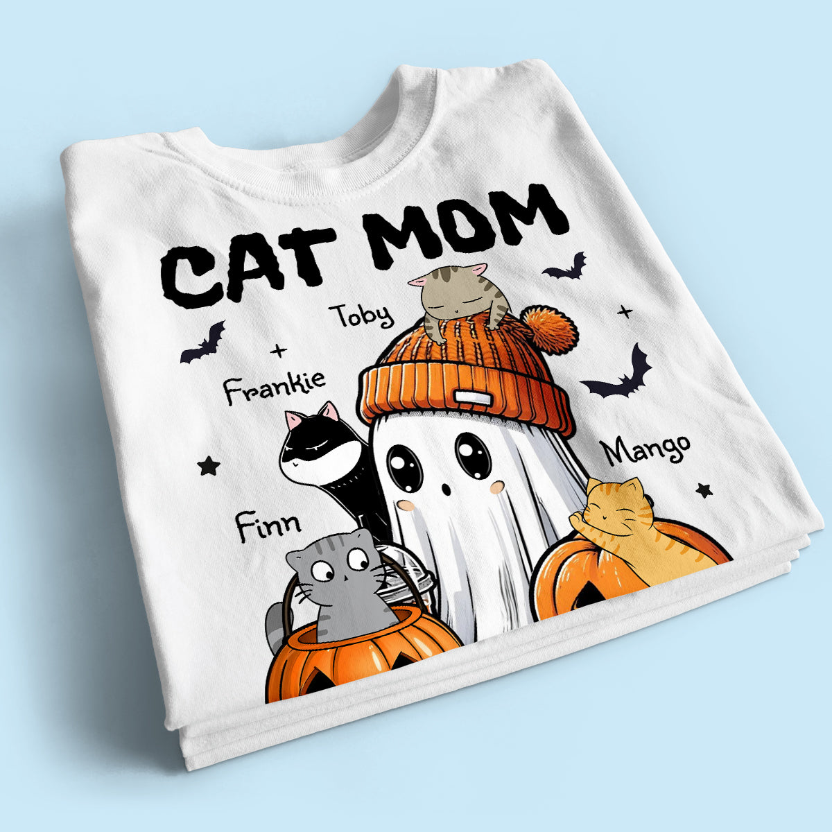 Spooky Ghost Cat Mom Personalized Halloween Shirt