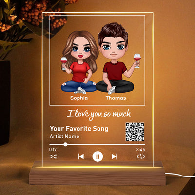 Doll Couple Sitting Favorite Love Song Scannable QR Code Personalized Rectangle Acrylic Plaque With LED Lamp Night Light