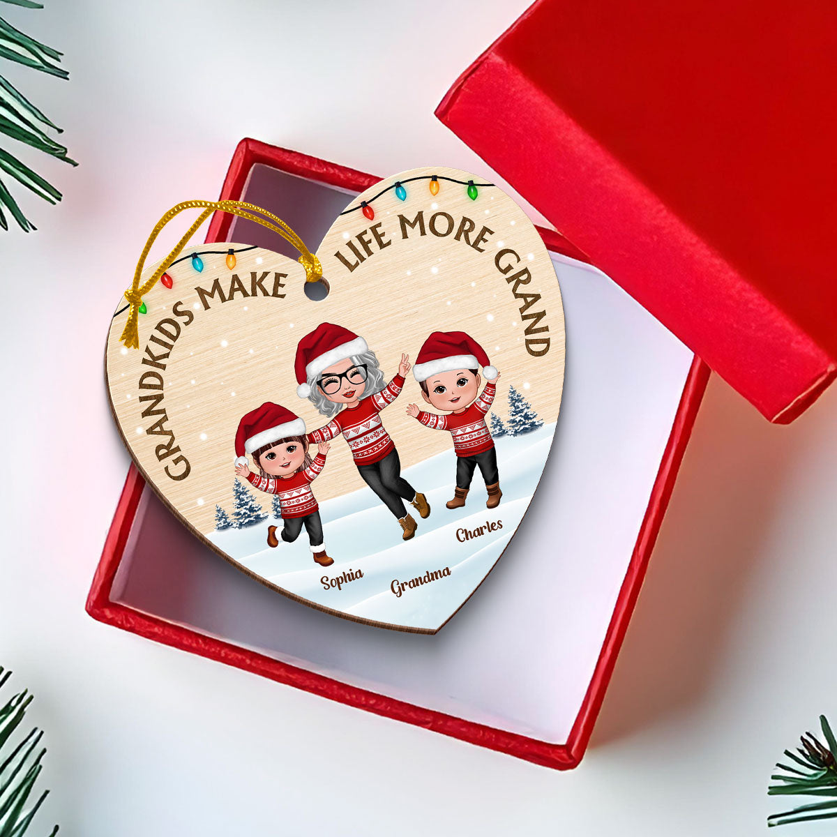 Grandkids Make Life More Grand Happy Grandma Grandkids Personalized Wooden Ornament, Christmas Gift for Grandma, Grandkids