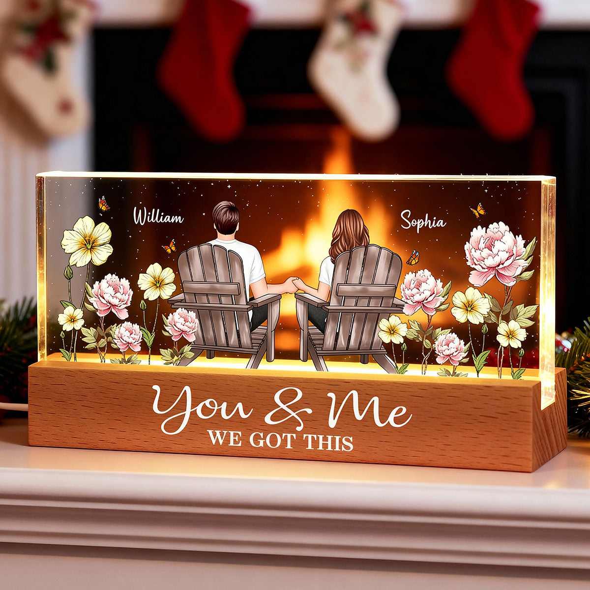 Eternal Love Couple Custom Birth Month Flower - Personalized Acrylic Block LED Night Light - Heartfelt Gift For Couple, For Him, For Her, Boyfriend, Girlfriend, Husband, Wife