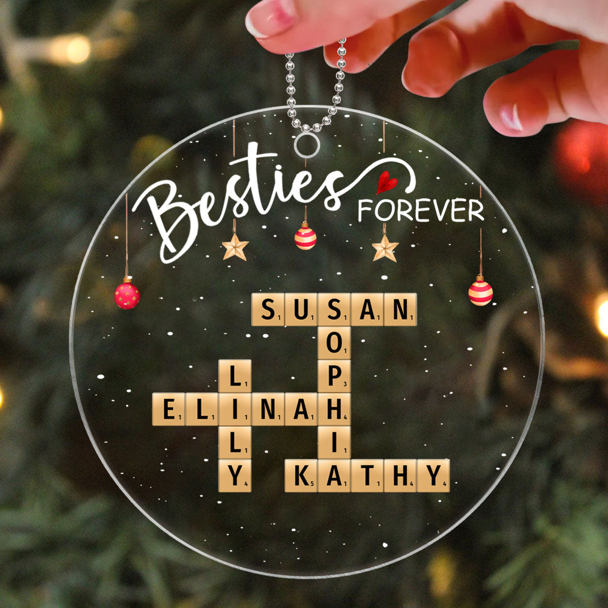 Besties Forever Crossword Puzzle Art Personalized Acrylic Ornament