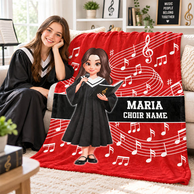 Custom Music Choir, Orchestra, Personalized Name, Color, School, Custom Name, School Choir, Organization Name - Personalized Fleece Blanket - Christmas Gift, End of Year Gift For Grandson, Son, Granddaughter, Daughter