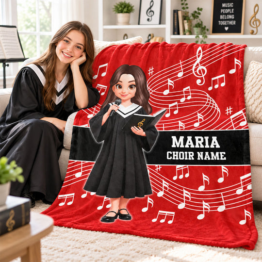Custom Music Choir, Orchestra, Personalized Name, Color, School, Custom Name, School Choir, Organization Name - Personalized Fleece Blanket - Christmas Gift, End of Year Gift For Grandson, Son, Granddaughter, Daughter