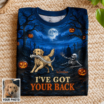 Whimsical Blue Theme I've Got Your Back Dog Stealing Backbone From Your Photo - Personalized 3D Shirt - Funny Halloween Costume For Dog Lovers