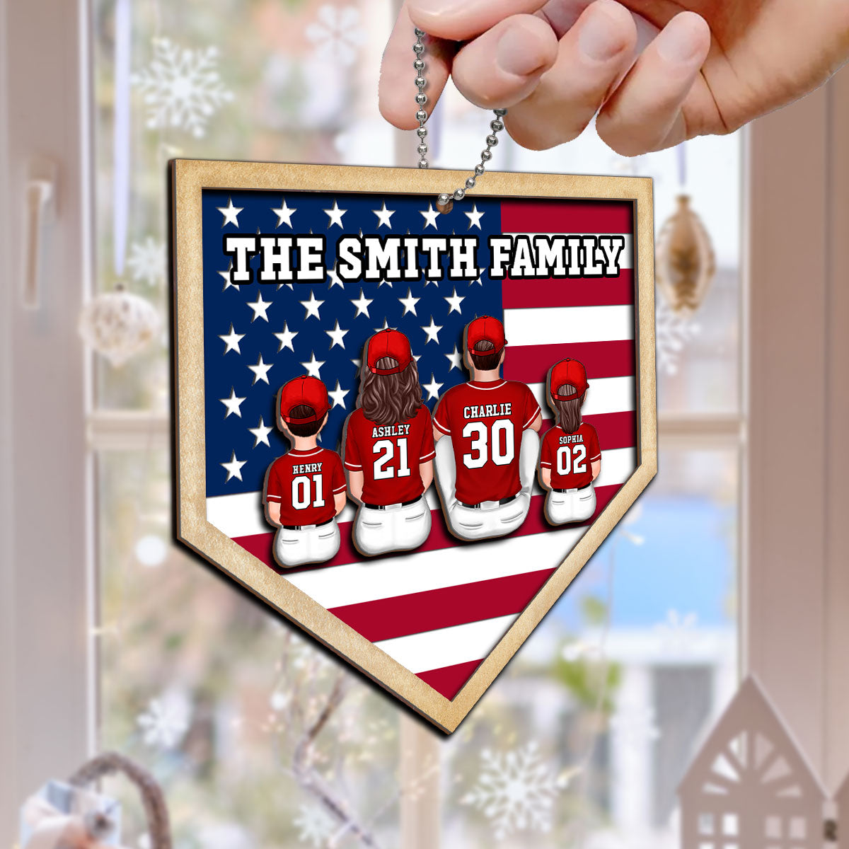 Baseball Family Sitting Personalized 2-Layer Wooden Ornament
