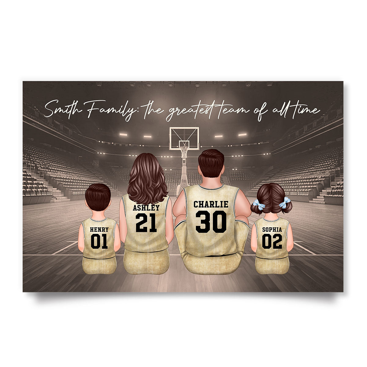 Retro Basketball Family Sitting Personalized Poster, Meaningful Father's Day Gift for Dad, Gift for Husband