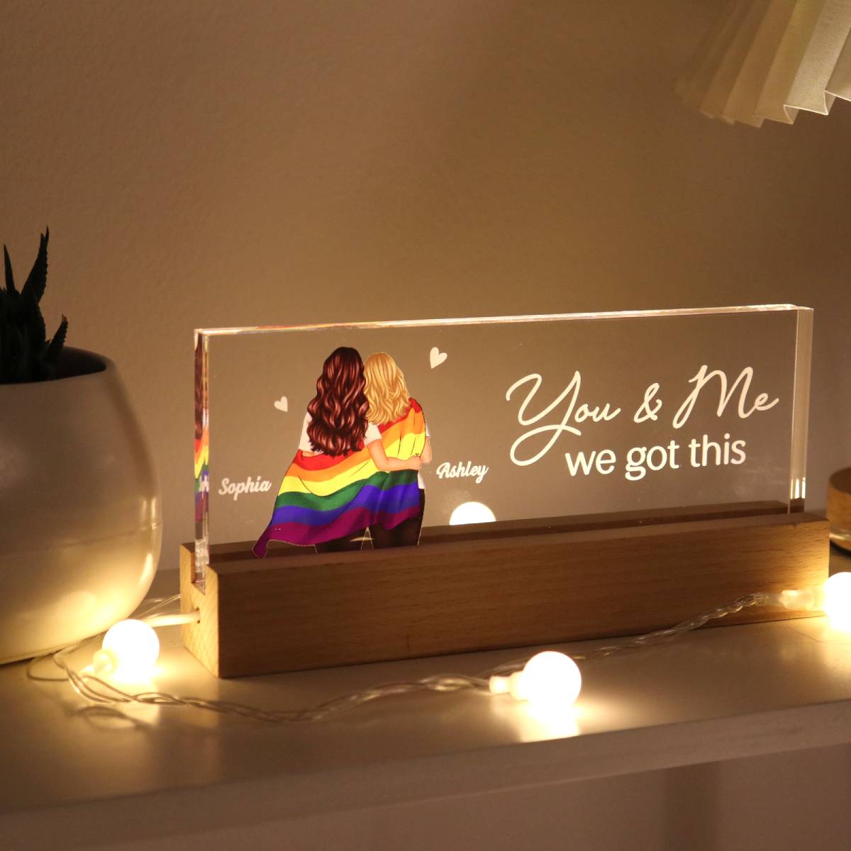 LGBT Couple Pride Month Gift Personalized Acrylic Block LED Night Light