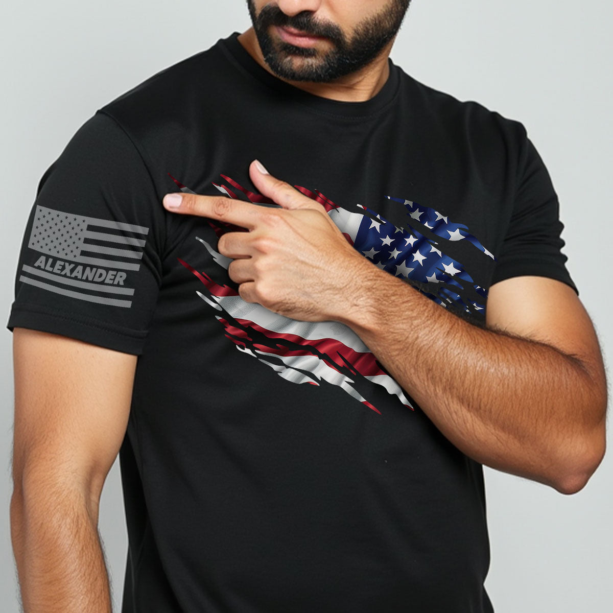 Patriotic 4th Of July Ripped Flag Custom Name Personalized Sleeve Printed Shirt