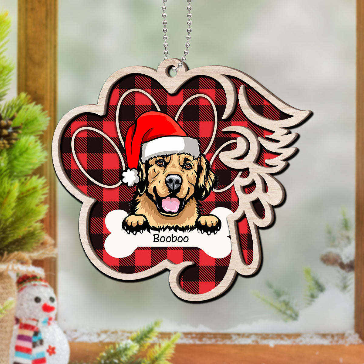 Paw & Wing Memorial Dog Personalized Christmas 2-Layer Wooden Ornament