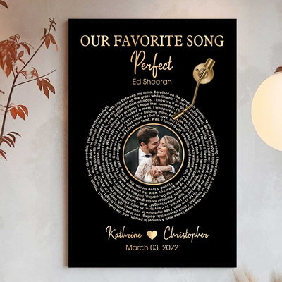Upload Photo Metallic Effect Song Lyrics Art Personalized Poster, Anniversary  Gift For Her, For Him
