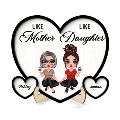 Like Mother Like Daughter Sitting Hearts Personalized 2-layer Wooden Plaque