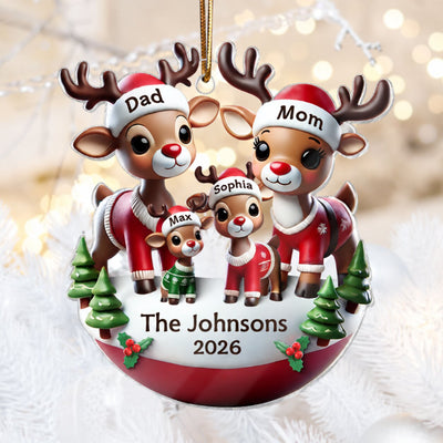 Reindeer Family 3D Effect Cute Christmas Decor Personalized Acrylic Ornament