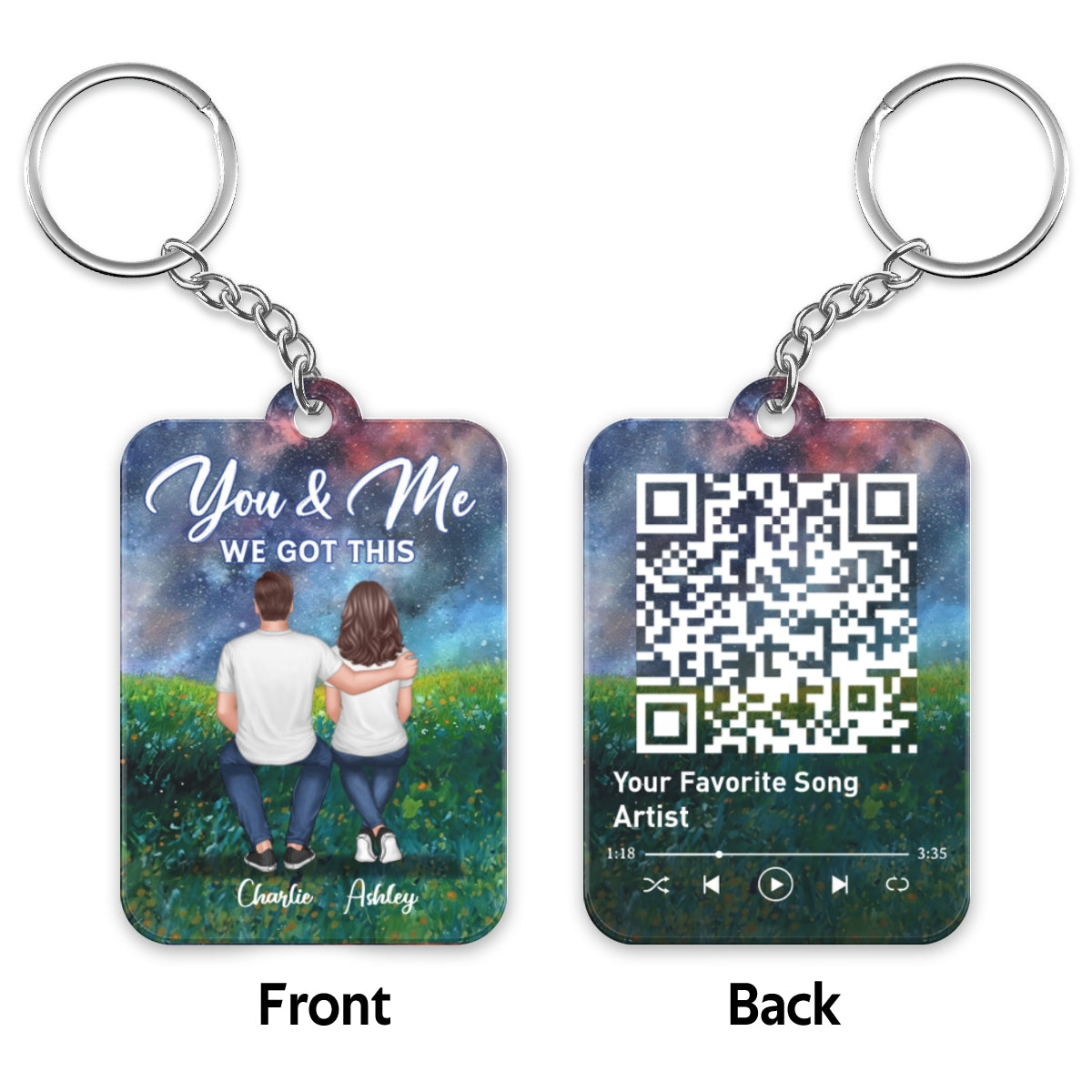 Couple On Bench Under Night Sky Favorite Song QR Code Personalized Acrylic Keychain