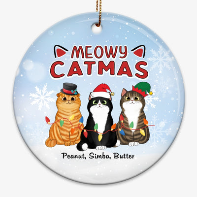 Meowy Catmas Fluffy Cats Christmas Personalized Circle Ornament