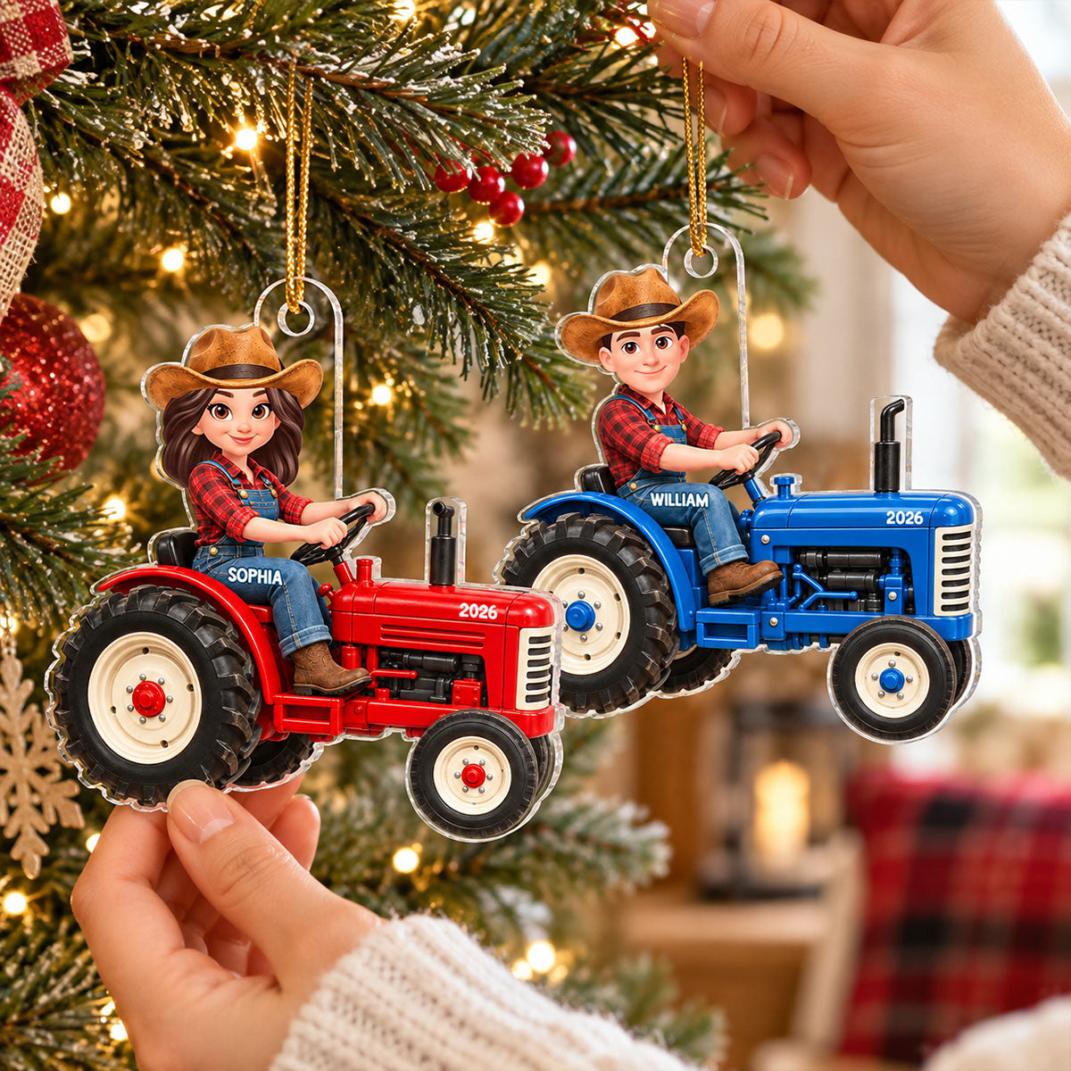 Farmer On Tractor 2D Flat - Personalized Acrylic Ornament - Christmas Gift for Farmer