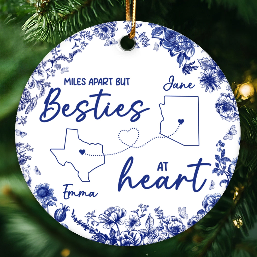 Chinoiserie Pattern Long Distance Besties Personalized Ceramic Ornament