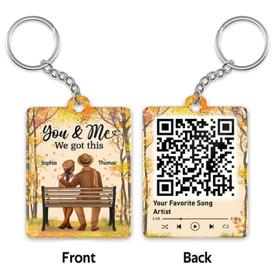Fall Season Couple Sitting Back View Favorite Song QR Code Personalized Acrylic Keychain