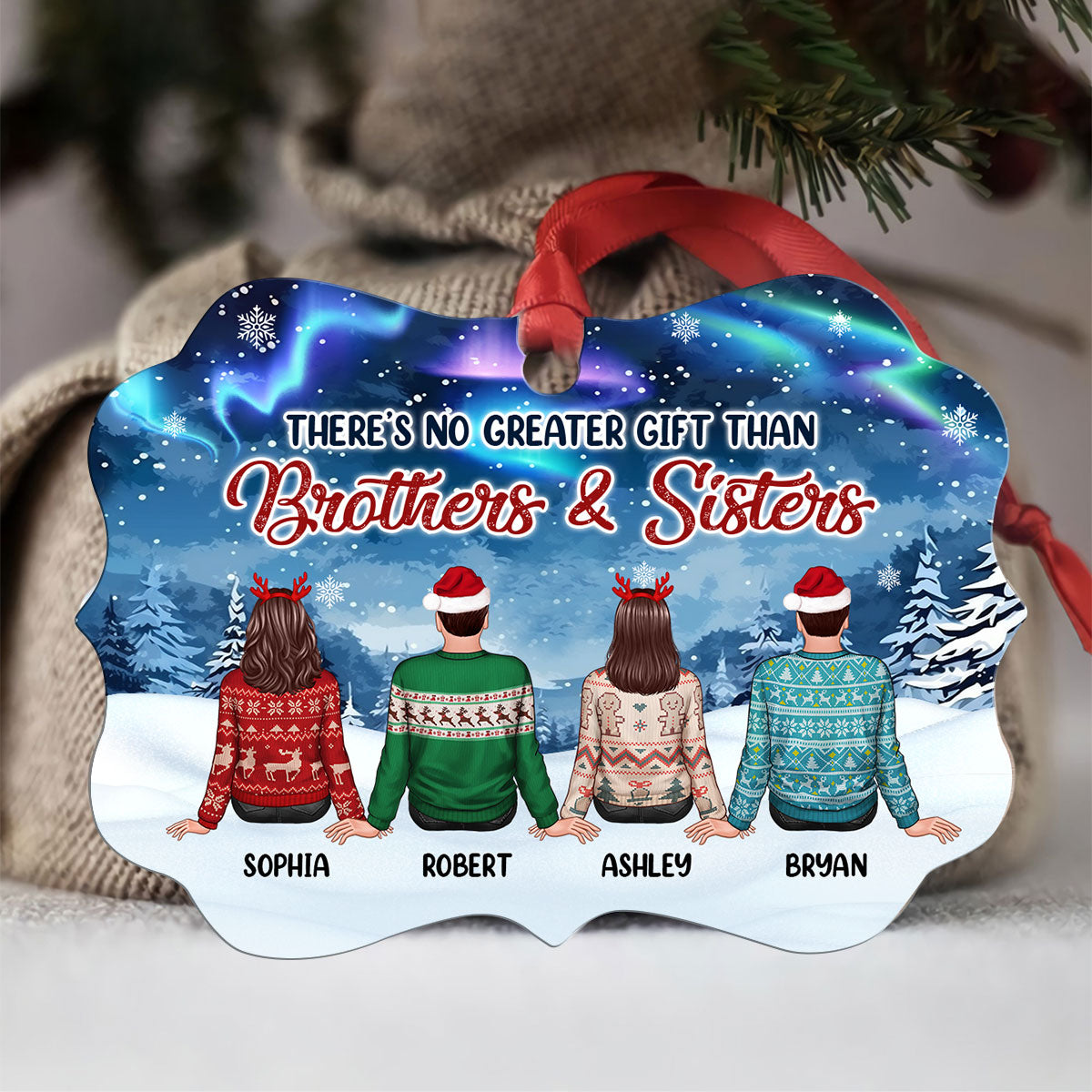 The Greater Gift Brothers Sisters Siblings Back View Personalized Christmas Ornament