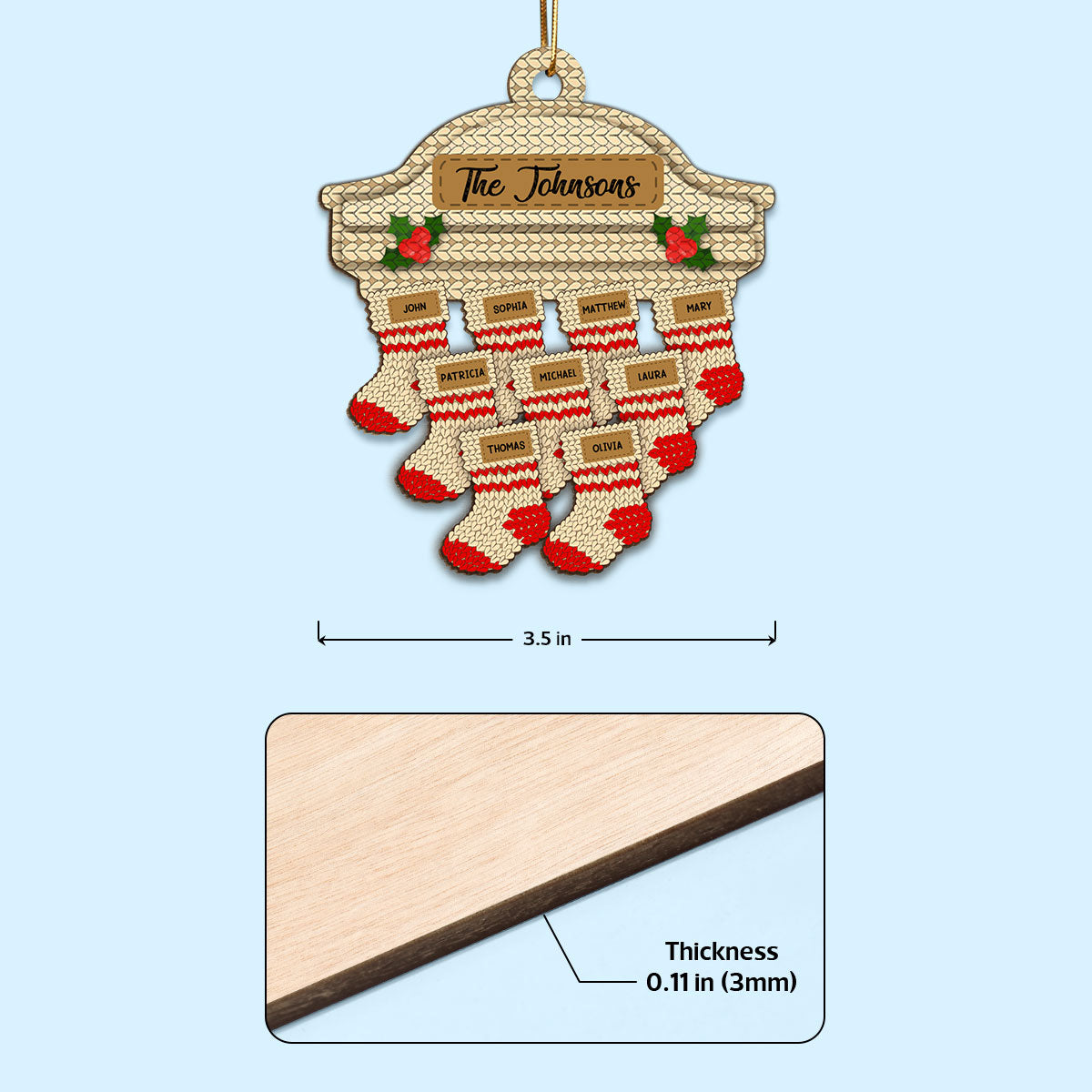 2024 Family Name Stocking Personalized Wooden Ornament