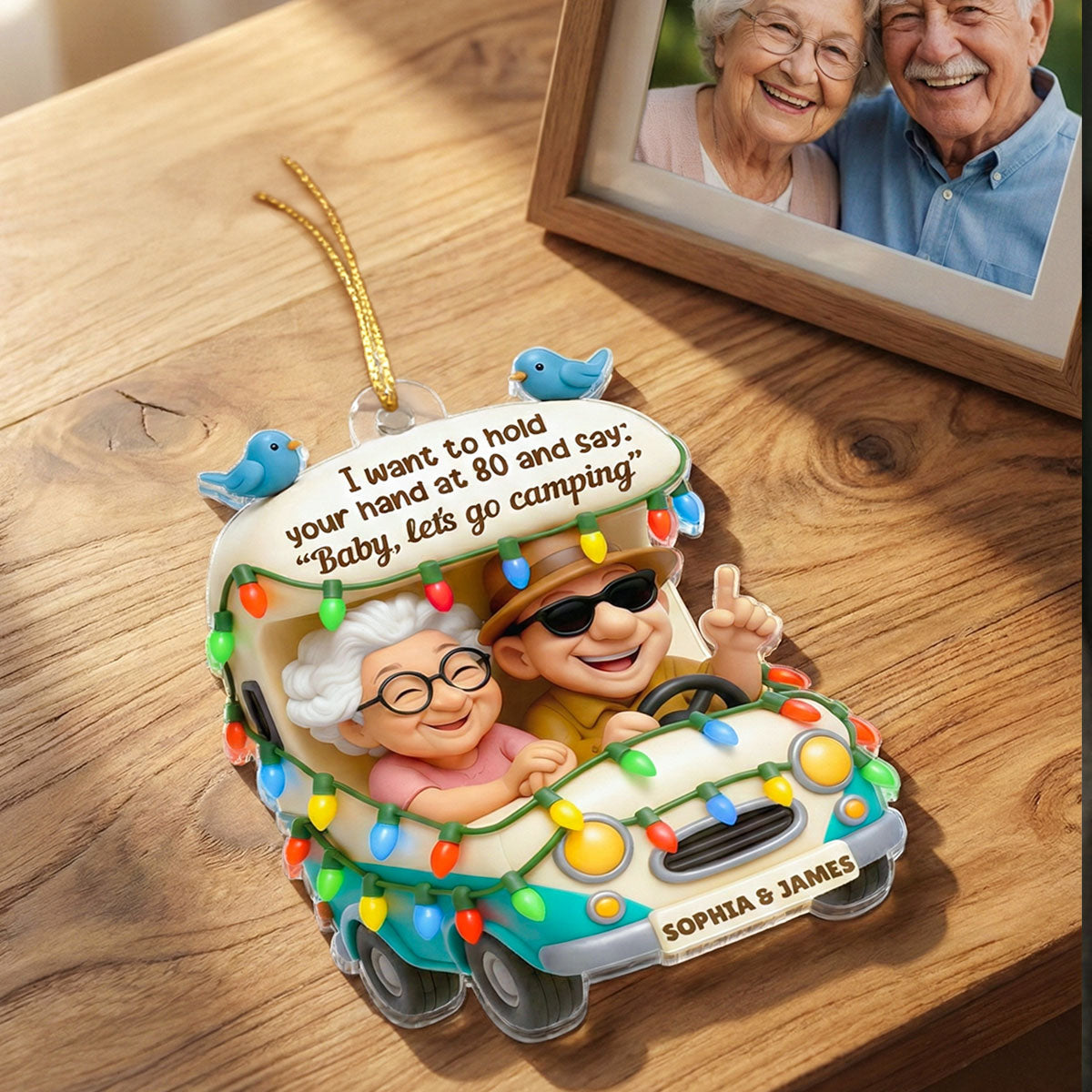 Baby Let's Go Camping Old Couple - Personalized Acrylic Car Hanger - Heartwarming Gift For Him, For Her, For Couple